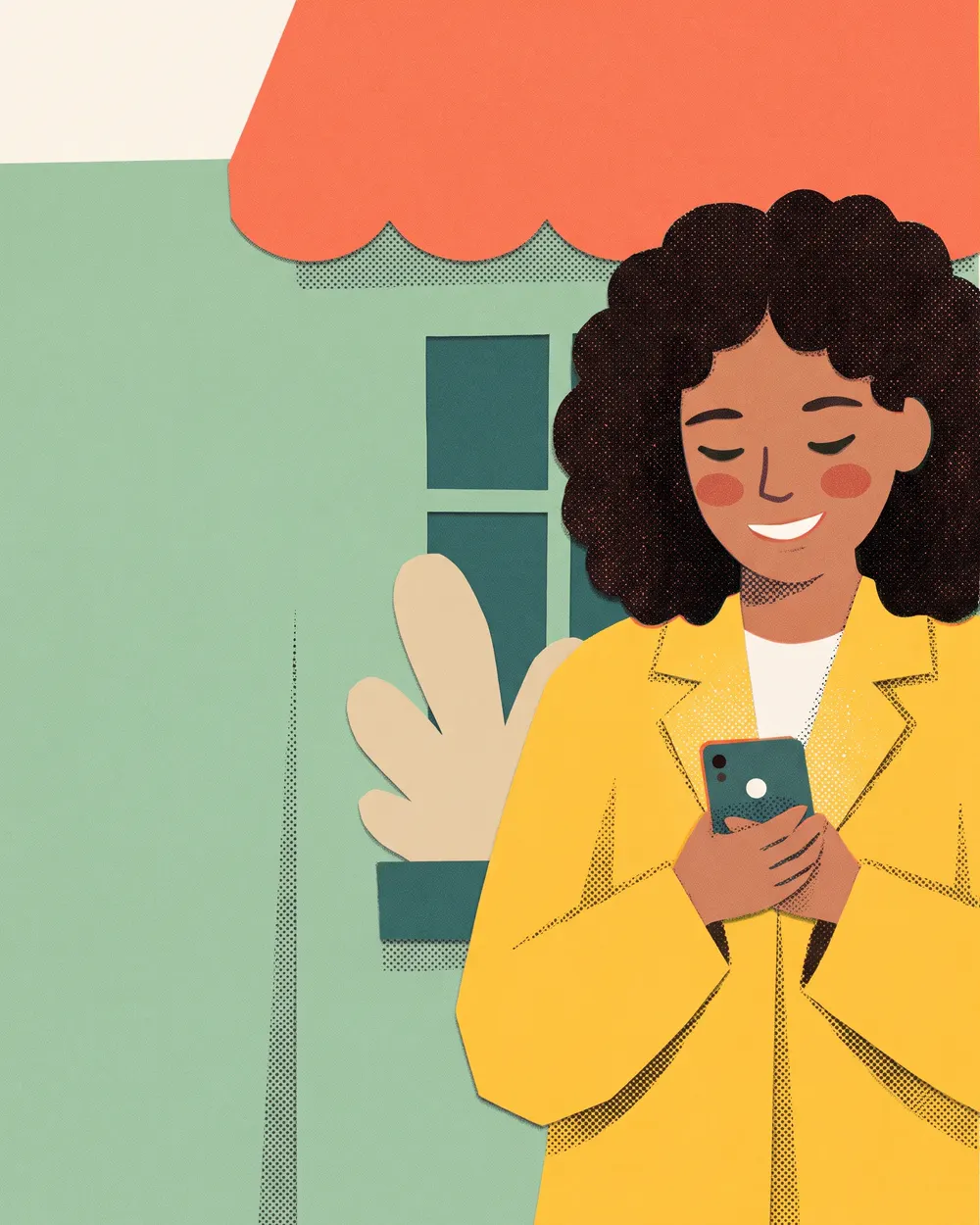 Une patiente lit un SMS sur son téléphone.